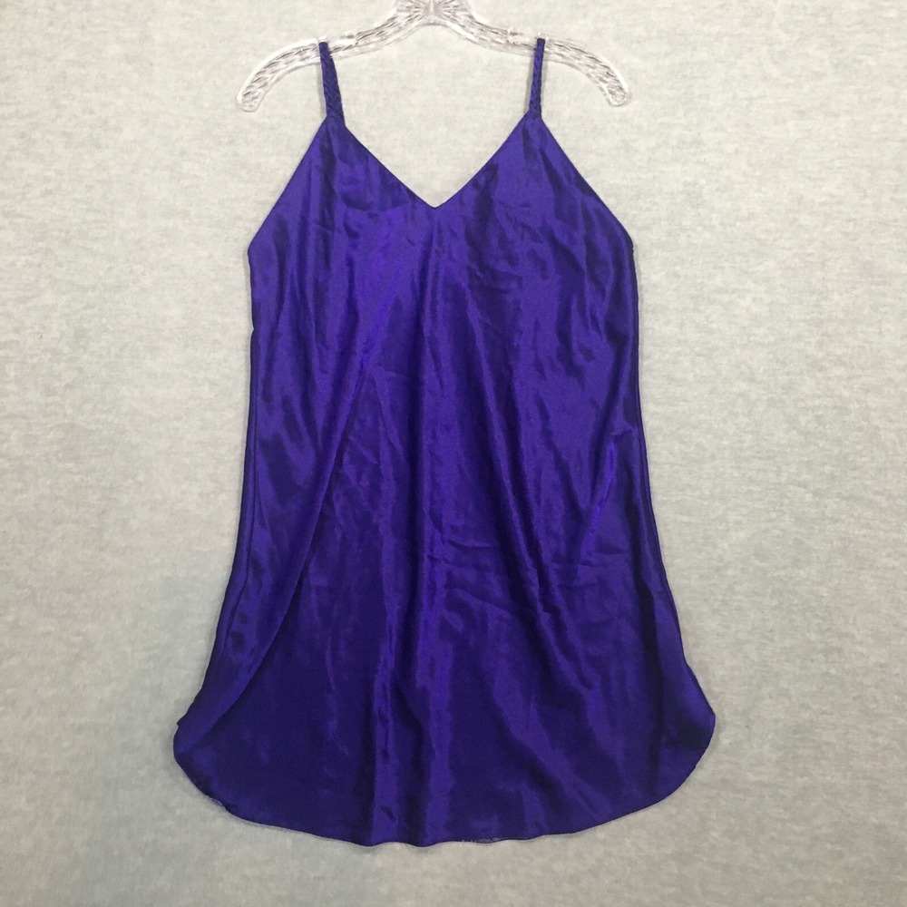 Vtg‎ Beth Michaels L Short Purple Satin Chemise Nightgown V-Neck JC Penney 80s